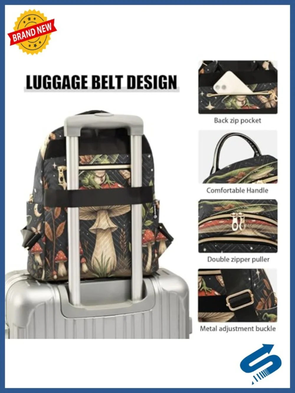 Lightweight Mini Backpack with Fun Frog Mushroom Design, Travel Daypack